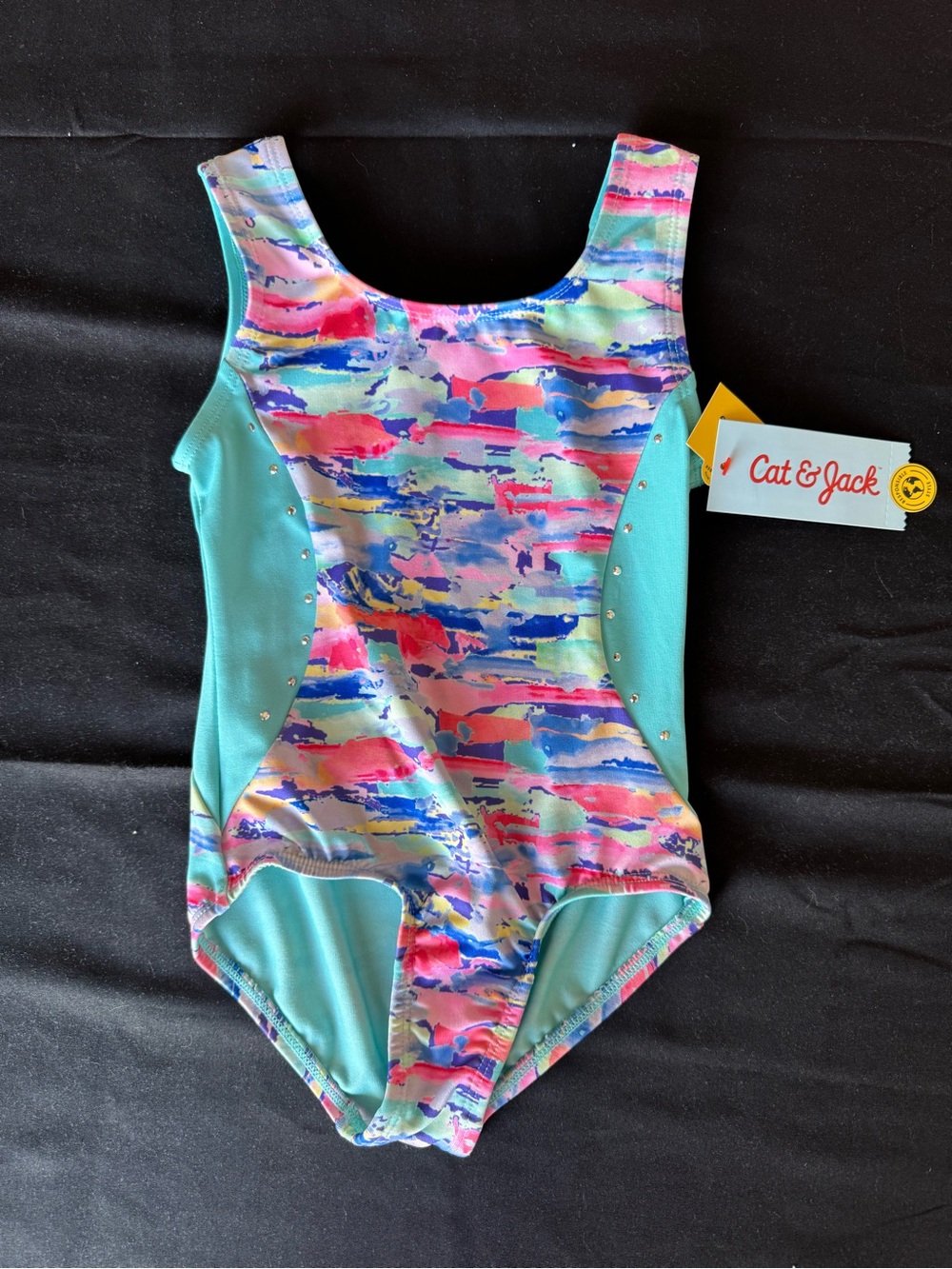 NWT Cat & Jack Girls Gymnastics Leotard Watercolor Rhinestone XS (4/5)